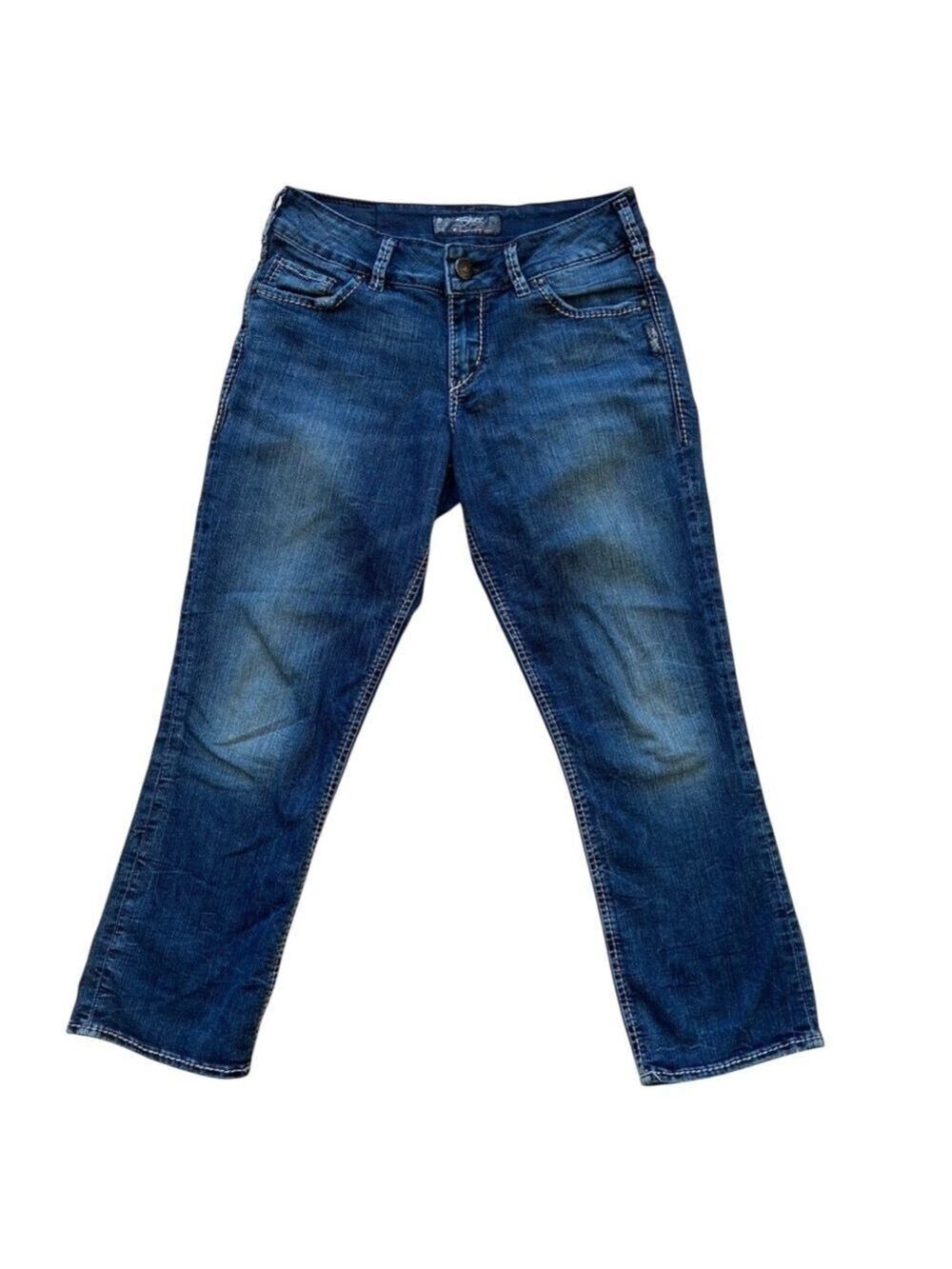 Silver Suki Capri blue jeans very lightweight contrasting stitches western 27